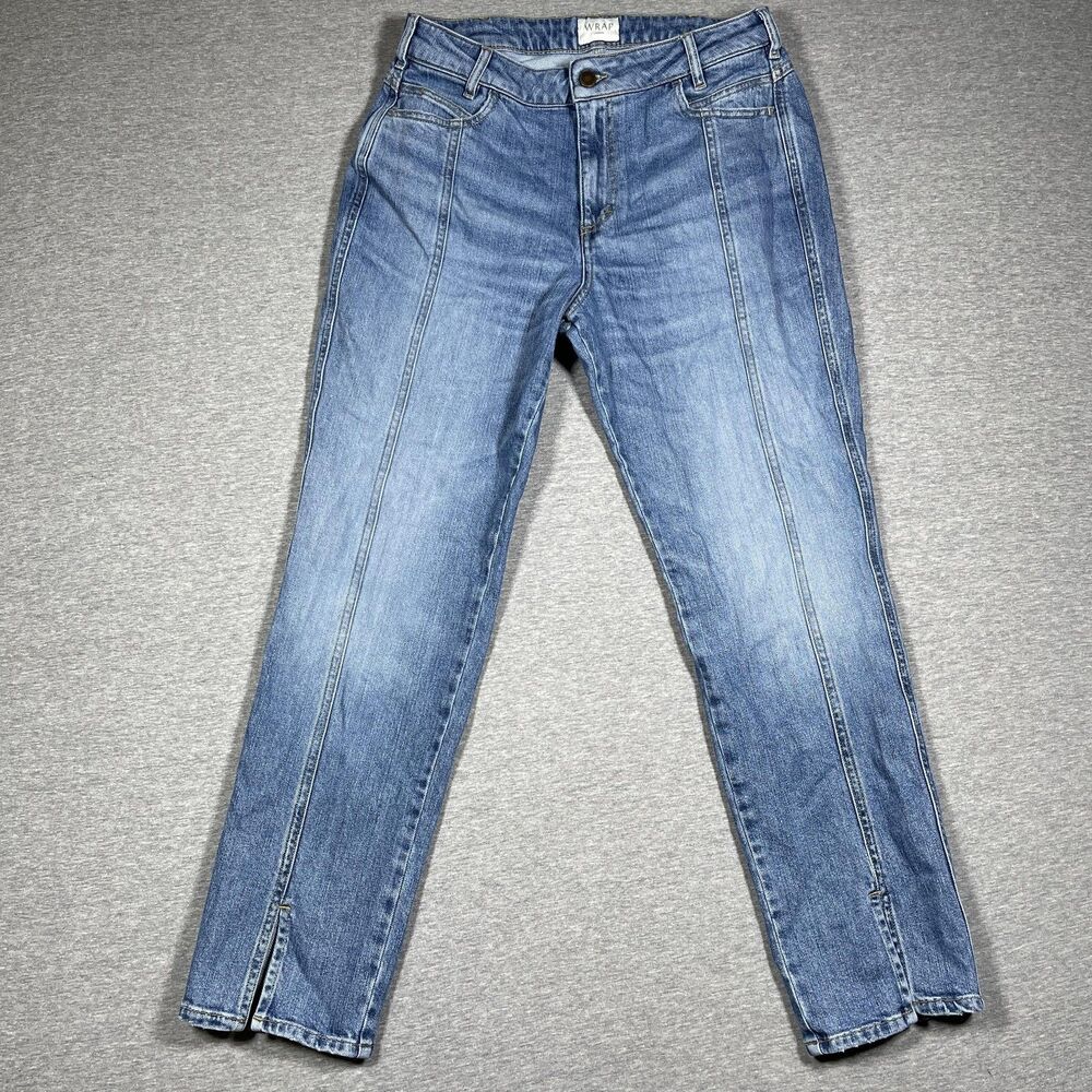 Wrap London Jeans Womens 8 Blue Tapered Slim Studded Mid Rise Denim